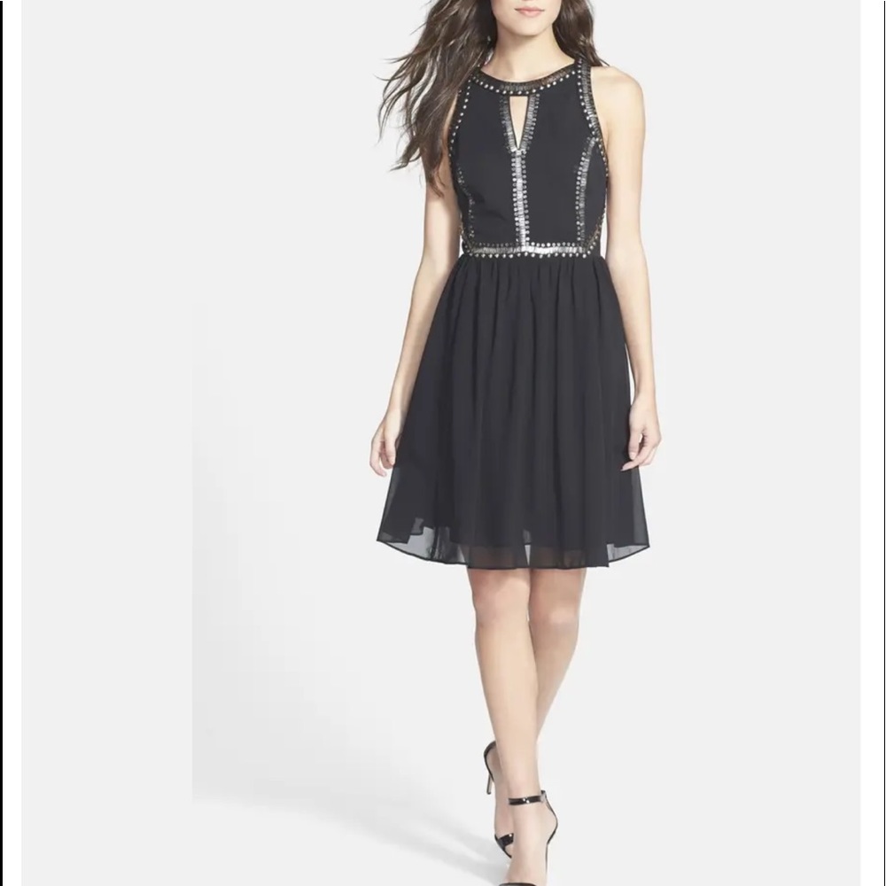 Cache Black Studded Sleeveless Dress Size S